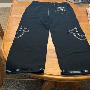 True Religion Mens baggy Big T Black Joggers with White Stitching